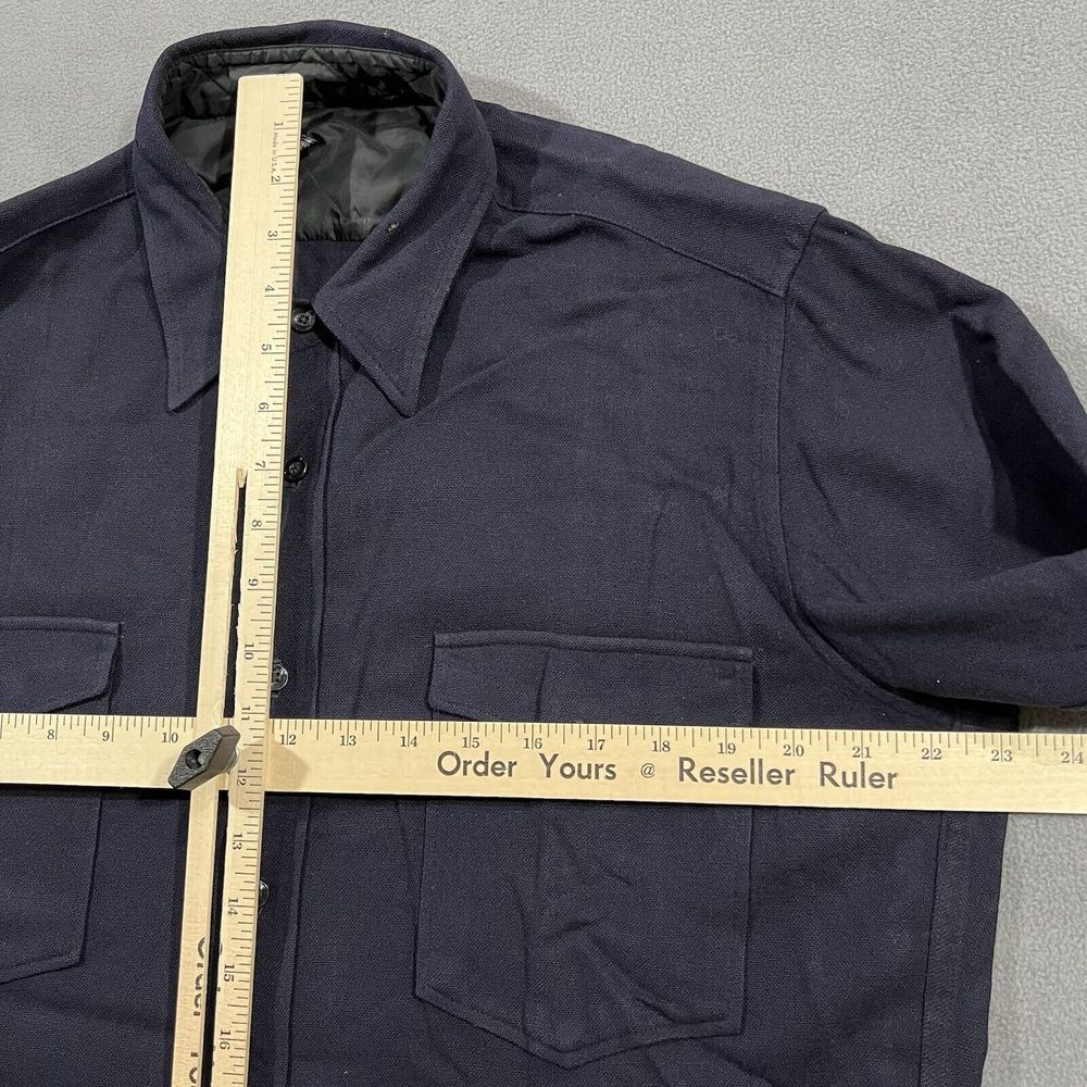 1950s Pendleton Trail Shirt Men 16.5 Navy Blue Virgin Wool Elbow Patches Pockets - Picture 6 of 16